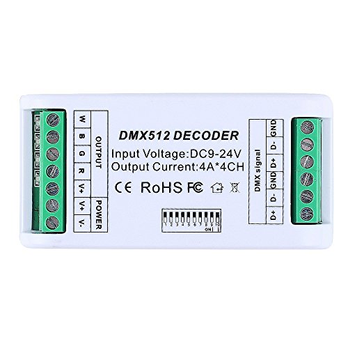 CHINLY Decodificador DMX de 4 Canales RGB RGBW Controlador LED de 12A Regulador DMX 512 Dimmer DC9V-24V para Módulo RGB RGBW LED Strip