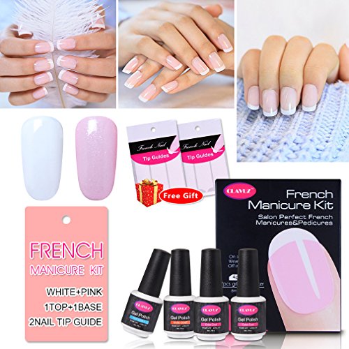 Clavuz 4pcs Kit de Manicura Francesa Esmaltes de Uñas Gel UV LED Semipermanente con Pegatinas Top Coat Base Coat Soak off Manicura y Pedicura Clavuz 4pcs Kit de Manicura Francesa Esmaltes de Uñas Gel UV LED Semipermanente con Pegatinas Top Coat Base Coat Soak off Manicura y Pedicura
