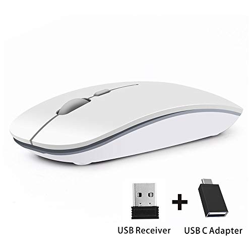 Coener T9 Ratón Inalámbrico Delgado,Portatil Silencioso Ratón con Receptor Nano,1600 dpi Mango Ergonómico Wireless Mouse para Macbook, PC, Ordenador Portáti (Blanco)