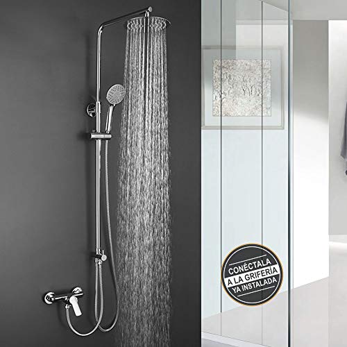 Columna de ducha SIN GRIFERÍA extensible de 80 a 120 cm. Se conecta a grifos de ducha estandar. Incluye desviador, 2 flexos de 60cm y 175cm, ducha de mano hidromasaje y rociador superior redondos Columna de ducha SIN GRIFERÍA extensible de 80 a 120 cm. Se conecta a grifos de ducha estandar. Incluye desviador, 2 flexos de 60cm y 175cm, ducha de mano hidromasaje y rociador superior redondos