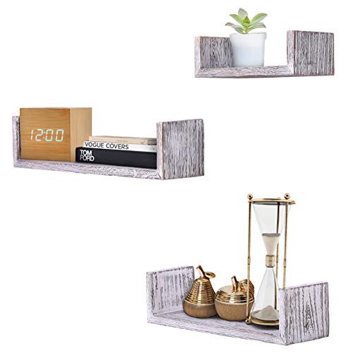 Comfify Estantes Flotantes Rústicos Montados en Pared en Forma de U - Juego de 3 - Grandes, Medianos y Pequeños - Estantes para Recámaras, Salones y más - Decoración de Pared - Blanco Rústico Comfify Estantes Flotantes Rústicos Montados en Pared en Forma de U - Juego de 3 - Grandes, Medianos y Pequeños - Estantes para Recámaras, Salones y más - Decoración de Pared - Blanco Rústico