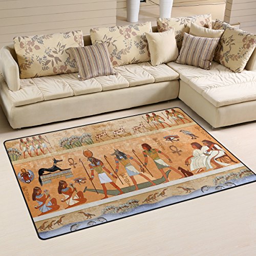 coosun antiguo Egipto escena área alfombra alfombra alfombra de suelo antideslizante Doormats para salón o dormitorio, tela, multicolor, 60 x 39 inch,152.4 x 99.1 cm