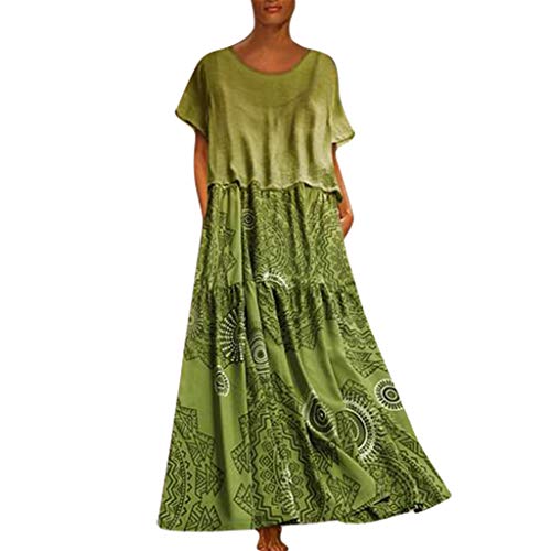 COZOCO Mujer Vestido Cuello V Playa Dress Vestido Verano Mujer Punto Falda Larga Elegante Casual Dress (Verde,EU-40/CN-XL)