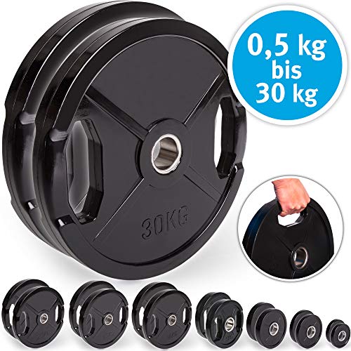 C.P. Sports Olympiascheiben - Par de discos de pesas de goma, 50/51 mm de diámetro, 1 par de discos de 0,5 kg - 30 kg, discos de contorno, pesas para pesas con agujeros de agarre, 1,25 kg C.P. Sports Olympiascheiben - Par de discos de pesas de goma, 50/51 mm de diámetro, 1 par de discos de 0,5 kg - 30 kg, discos de contorno, pesas para pesas con agujeros de agarre, 1,25 kg