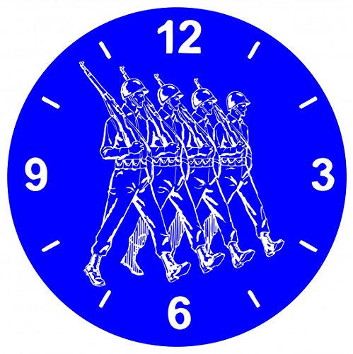 'Cristal Reloj "Ejército de Arma de Marzo de marschieren de Falange de soldado de pedido de Guerra de guerrero de reloj de pared estante de vidrio de reloj superventas de diversión de diseño de culto de regalo idea Pascua Navidad, vidrio, azul, 30 cm diám