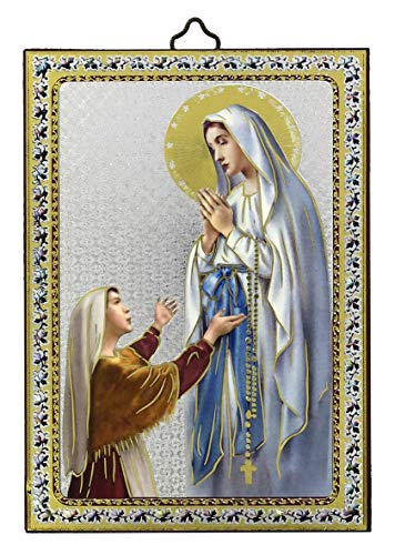 Cuadro Nuestra Señora de Lourdes estampa sobre madera - 10 x 14 cm