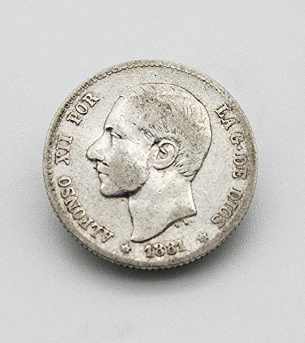 Desconocido Moneda de 1 Pesetas de Plata del Año 1881 Durante La Epoca de Alfonso XII. Moneda Coleccionable. Moneda Antigua.