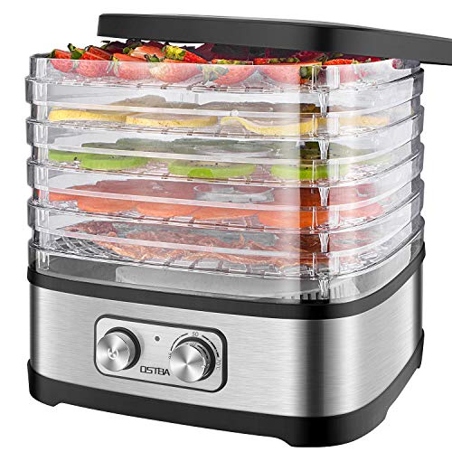 Deshidratador de Alimentos 240W OSTBA, Desecadora de Fruta con 5 Bandejas Ajustables, Temperatura Regulable 35 °C-70 °C y Temporizador 0-72h,para Verduras Carne Flores,sin BPA