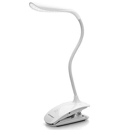 Desk Lamps Book Reading Bedside Lights - Levin Clip Light with Flexible Neck, Touch Sensitive Control 3 Brightness, Eye-Protect Night Light and Rechargeable LED Lamps for E-Reader, Music Stand(Black)
