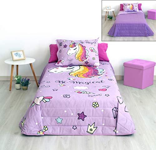 DHestia Cocha Bouti Niña Reversible para Primavera/Verano 100% Algodón Natural con Cojín, Unicornio Mágico (170x260 (Cama 90/105 cm), Multicolor, 170 x 260 cm DHestia Cocha Bouti Niña Reversible para Primavera/Verano 100% Algodón Natural con Cojín, Unicornio Mágico (170x260 (Cama 90/105 cm), Multicolor, 170 x 260 cm