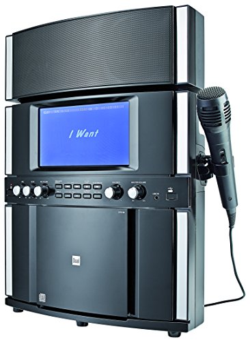 DK 200 Dual Estéreo Sistema de Karaoke (Pantalla a Color para la visualización de Letras, Dos entradas de micrófono, Puerto USB, AUX-IN, Soporte para tabletas) Negro