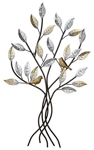 Dreamlight Decoración de Pared Moderna Escultura de Pared árbol en Relieve con pájaros marrón Metal 77x50 cm
