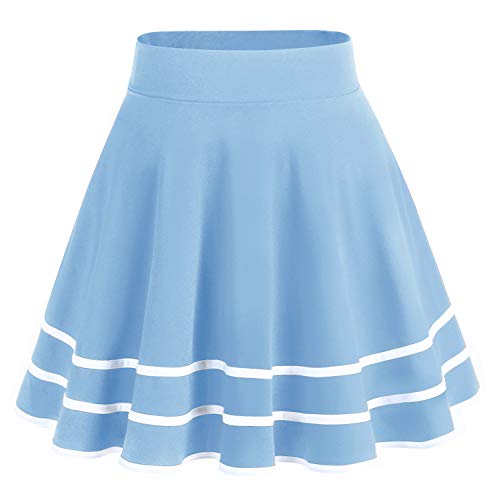 DRESSTELLS Falda Mujer Mini Corto Elástica Plisada Básica Multifuncional Light Blue-White XL