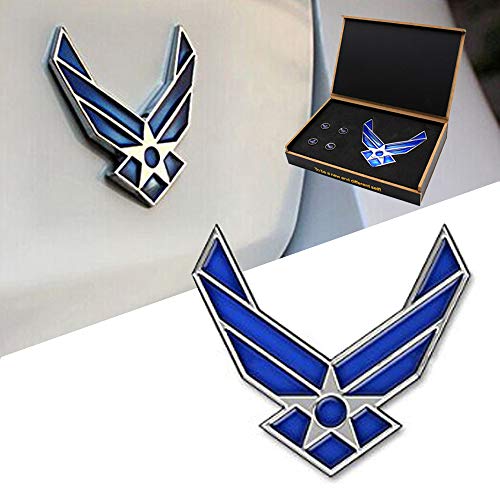 dsycar 3d metal ala azul US Air Force Premium coche cuerpo lateral guardabarros trasero Tronco emblema – 4 de regalo libre aire fuerza logotipo válvula de neumáticos Stem Caps