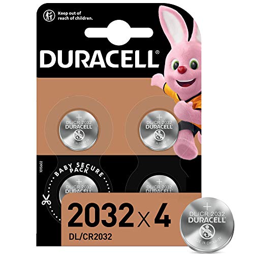 Duracell Pilas de botón de litio 2032 de 3 V, paquete de 4, con Tecnología Baby Secure, para uso en llaves con sensor magnético, básculas, elementos vestibles, dispositivos médicos DL2032/CR2032