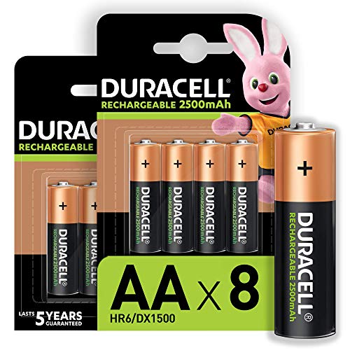 Duracell Pilas Recargables AA 2500 mAh, paquete de 8 Duracell Pilas Recargables AA 2500 mAh, paquete de 8