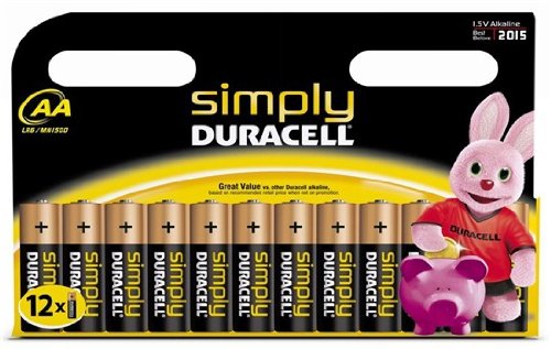 Duracell Simply Single-Use Battery AA Alcalino - Pilas (Single-Use Battery, AA, Alcalino, 1,5 V, 12 Pieza(s), Negro, Oro)