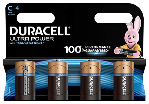 Duracell - Ultra Power C, pila alcalina de duración y potencia superior, Paquete de 4
