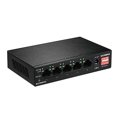 EDiMAX ES-5104PH V2 Switch Fast Ethernet (10/100) Negro Energía sobre Ethernet (PoE) - Switch de Red (Fast Ethernet (10/100), Bidireccional Completo (Full Duplex), Energía sobre Ethernet (PoE))