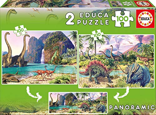 Educa - Dino World Panoramico, 2 Puzzles infantiles de 100 piezas, a partir de 6 años (15620) Educa - Dino World Panoramico, 2 Puzzles infantiles de 100 piezas, a partir de 6 años (15620)