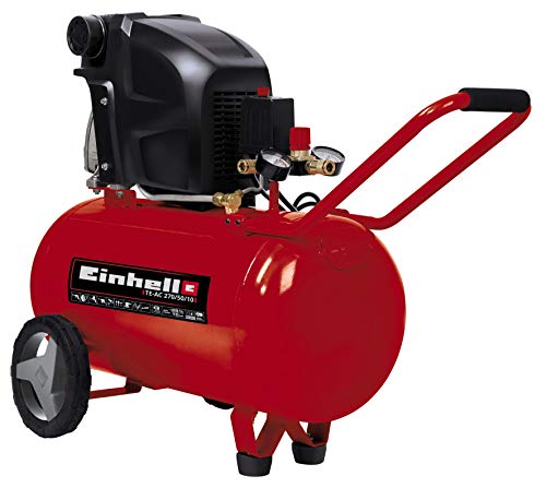 Einhell 4010440 Compresor TE-AC 270/50/10 Expert, 1800 W, potencia de aspiración 270 l/min, 2850 rpm, presión máxima 10 bares, capacidad de 50 L, 230 V, Rojo, 720 x 330 x 770