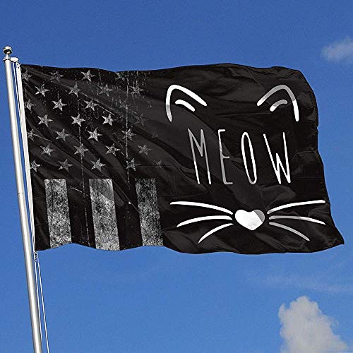 Elaine-Shop Banderas al Aire Libre desgastadas Bandera de EE. UU. Cat Meow 4 * 6 Ft Bandera para decoración del hogar Fanático de los Deportes Fútbol Baloncesto Béisbol Hockey