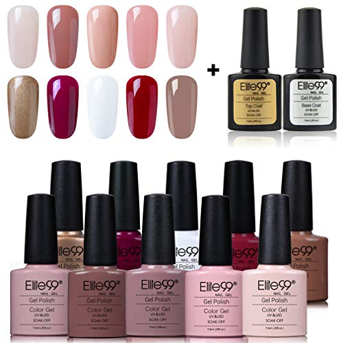 Elite99 Esmaltes Semipermanentes de Uñas en Gel UV LED, 10 Colores con Base y Top Coat Kit de Esmaltes de Uñas 001 Elite99 Esmaltes Semipermanentes de Uñas en Gel UV LED, 10 Colores con Base y Top Coat Kit de Esmaltes de Uñas 001