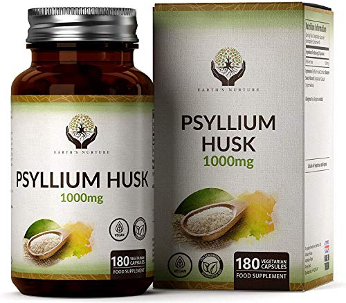 EN Cascara de Psyllium 1000mg | 180 Capsulas Veganas | Fibra Natural de Plantago Ovata del Psilium Husk en Polvo | Perfecto para la Harina de Keto | Sin OGM y Sin Gluten o Lácteos