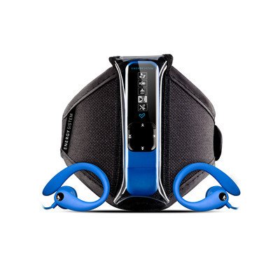 Energy Sistem Active 2 - Reproductor MP3 con auriculares deportivos (4 GB, radio FM, brazalete), azul neón