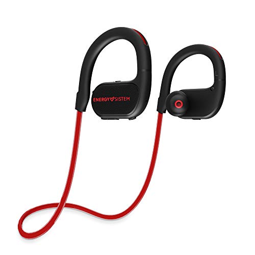 Energy Sistem Auriculares Bluetooth BT Running 2 (Neon LED, IPX4, Secure-Fit, Extended Battery) Rojo