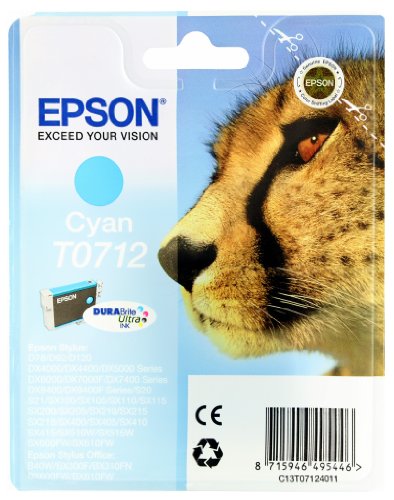 Epson C13T07124011 - Cartucho de tinta para Stylus D78 y otros, paquete estándar, color cian válido para los modelos Stylus, Stylus Office y otros, Ya disponible en Amazon Dash Replenishment