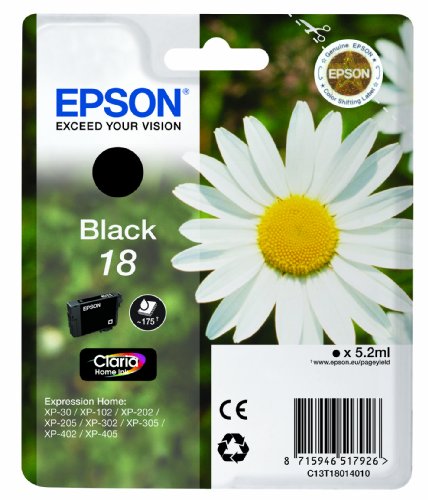 Epson C13T18014012 - Cartucho de tóner adecuado para XP30, color negro válido para los modelos Expression Home XP-405, XP-402, XP-202, XP-102 y otros, Ya disponible en Amazon Dash Replenishment