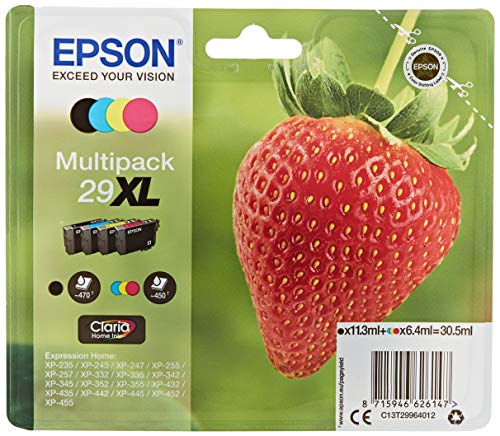 Epson Claria Home 29 - Multipack XL 30.5 ml, negro, cian, magenta y amarillo, paquete estándar, XL válido para los modelos XP-235, XP-245, XP-247 y otros, Ya disponible en Amazon Dash Replenishment