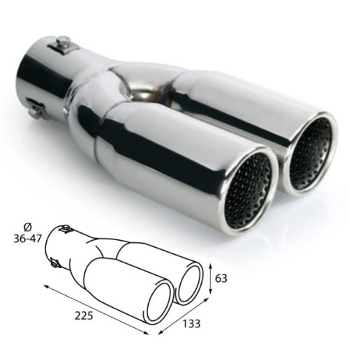 ER026 - Tubo de escape doble de acero inoxidable para atornillar, 225x63mm d=36-47mm, 1 unidad ER026 - Tubo de escape doble de acero inoxidable para atornillar, 225x63mm d=36-47mm, 1 unidad