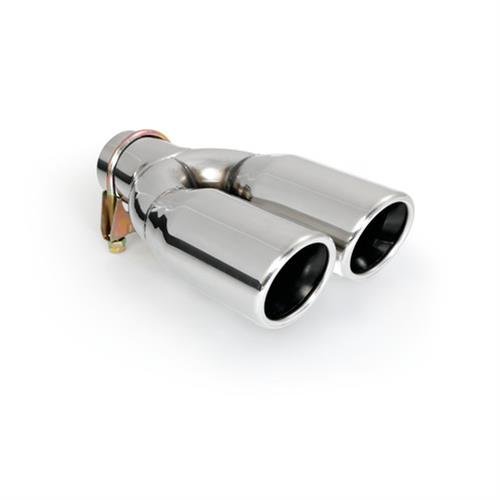 ER60020 - Acero inoxidable de doble tubo de escape del tubo de escape de para atornillar Embellecedor de tubos de escape universales negro/cromo