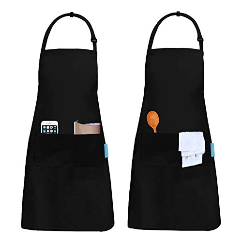 esafio 2 Piezas Delantales Impermeables, Unisex Delantales de Cocinero para Restaurante Barbacoa Cocinar Hornear Color Negro