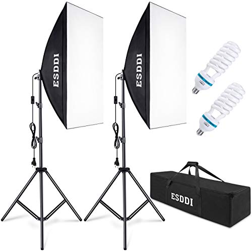 ESDDI Softbox Kit Iluminacion Fotografia con 2 Softbox 50x70cm, 2 Bombilla de Luz 800W, 2 Tripodes, 1 Bolsa de Transporte, Luz Continua para Estudio Fotográfico Profesional ESDDI Softbox Kit Iluminacion Fotografia con 2 Softbox 50x70cm, 2 Bombilla de Luz 800W, 2 Tripodes, 1 Bolsa de Transporte, Luz Continua para Estudio Fotográfico Profesional