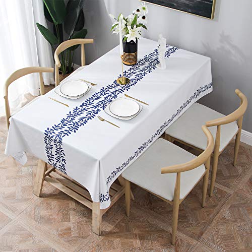 Essort Rectangle Mantel para Mesa PVC Hule Mantel Cuadrado para Comedor, Impermeable y Prueba de Aceite Vid Azul 137 x 220 cm