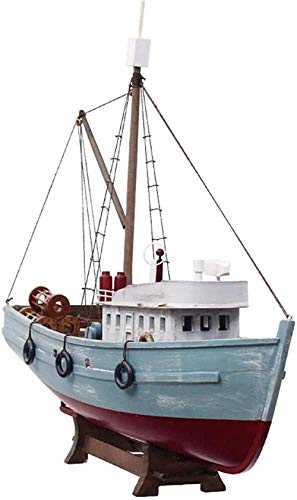 Estatuas para jardín Colección de decoraciones para el hogar decoraciones vintage estilo mediterráneo nostálgico de madera embarcaciones de pesca artesanales modelo de barco náutico tallado a mano