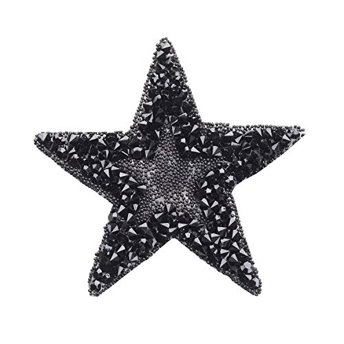 Estrella Insignia de diamantes de imitación de parches bordados de estrellas,Estrella Apliques,Cinco piezas. (Negro)