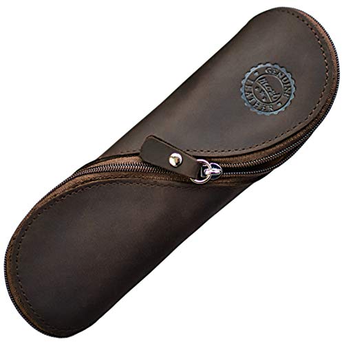 Estuche de cuero auténtico - estilo vintage hecho a mano suave estuche de gafas delgadas, estuche de lápices y cartuchera Estuche de cuero auténtico - estilo vintage hecho a mano suave estuche de gafas delgadas, estuche de lápices y cartuchera