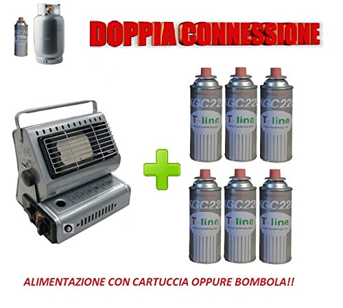 Estufa a gas portátil, de doble conexión (cartuchos de gas o bombona de gas) + 6 cartuchos de regalo Estufa a gas portátil, de doble conexión (cartuchos de gas o bombona de gas) + 6 cartuchos de regalo