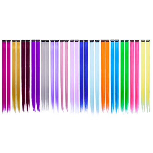 Extensiones de Cabello Colorido, 30 Piezas Extensiones de Pelo Natural 15 colors Hair Extensions con Clip para Fiestas Party