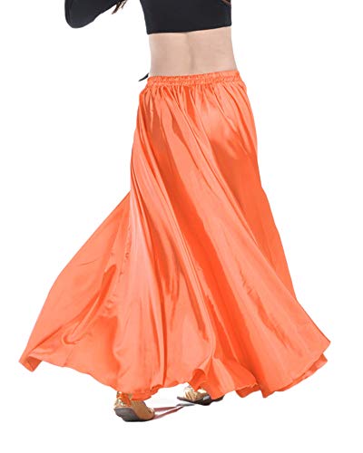 Falda Larga Color Sólido Satén Profesional Danza del Vientre Swing Maxi Ropa Naranja