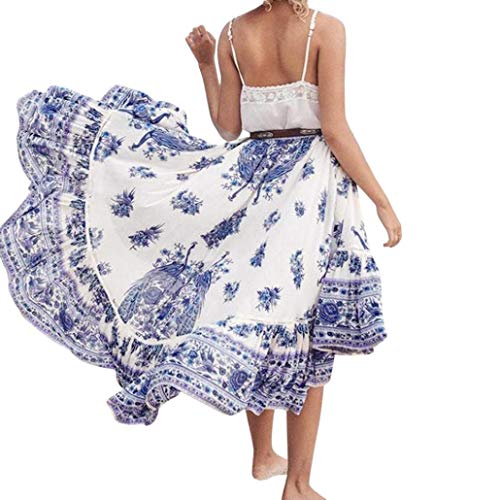 Faldas para Mujer Falda Moda Verano De Casual De Las Moda Completi Señoras Asimétricas Boho Tribal Floral Falda Maxi Faldas Playa De Verano Falda Larga Vestido (Color : Blau, Size : S)