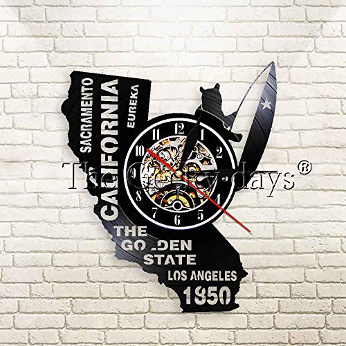 FDGFDG The Golden State Los Angeles Wall Clock Sacramento Clock California Eureka Decorative LP Clock Lighting Reloj de Pared