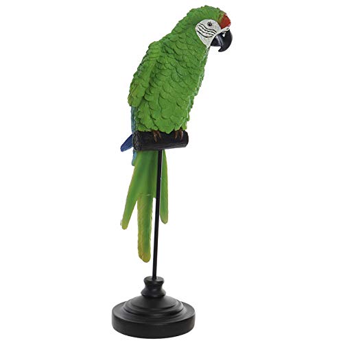 Figura de Loro Decorativa, realizada en Resina y Metal. Diseño Realista, Estilo Tropical (12,5cm X 36cm X 8,5cm) - Hogar y Más - Verde