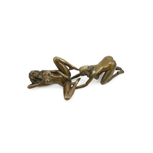 Figura erótica de bronce, pareja lesbiana teniendo sexo, 2 piezas – Firmado por J. Patoue – Escultura erótica para la venta.