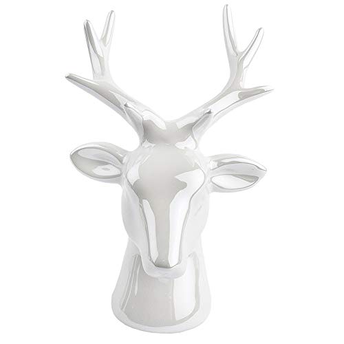 Figuras decorativas de cerámica de alta calidad con aspecto de porcelana con lacado nacarado., cerámica, Cabeza de ciervo de pie, 13,5 cm de alto.
