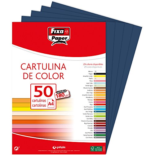 Fixo Paper 11110334 – Paquete de cartulinas A4 – 50 unidades color azul marino, 180g Fixo Paper 11110334 – Paquete de cartulinas A4 – 50 unidades color azul marino, 180g